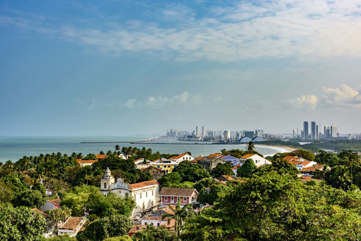 View of Olinda, with the sea and Recife in the background