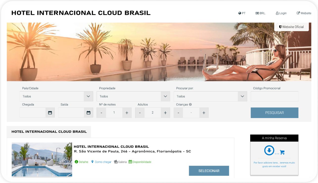 Tela da central de reservas Newhotel