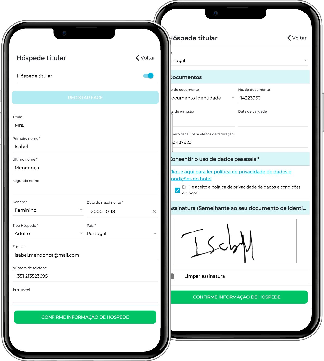Ecrãs do check-in online no telemóvel