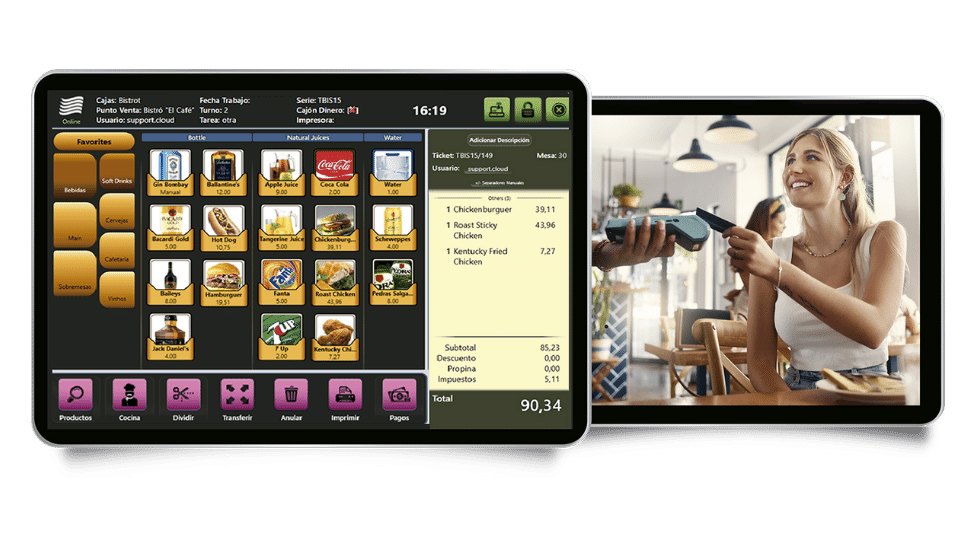 Newhotel POS on a tablet and terminal