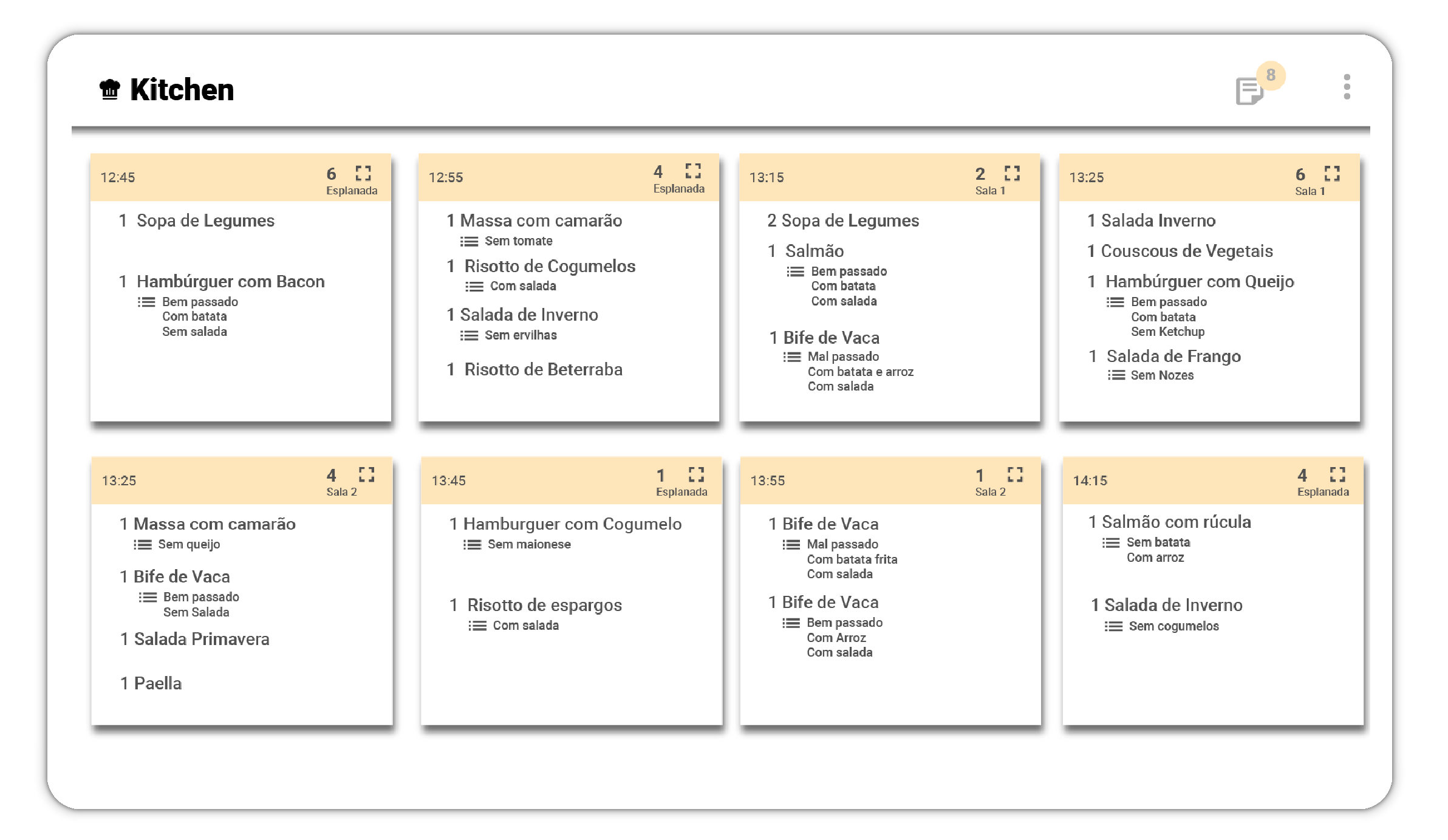 Software para controlo de pedidos na cozinha