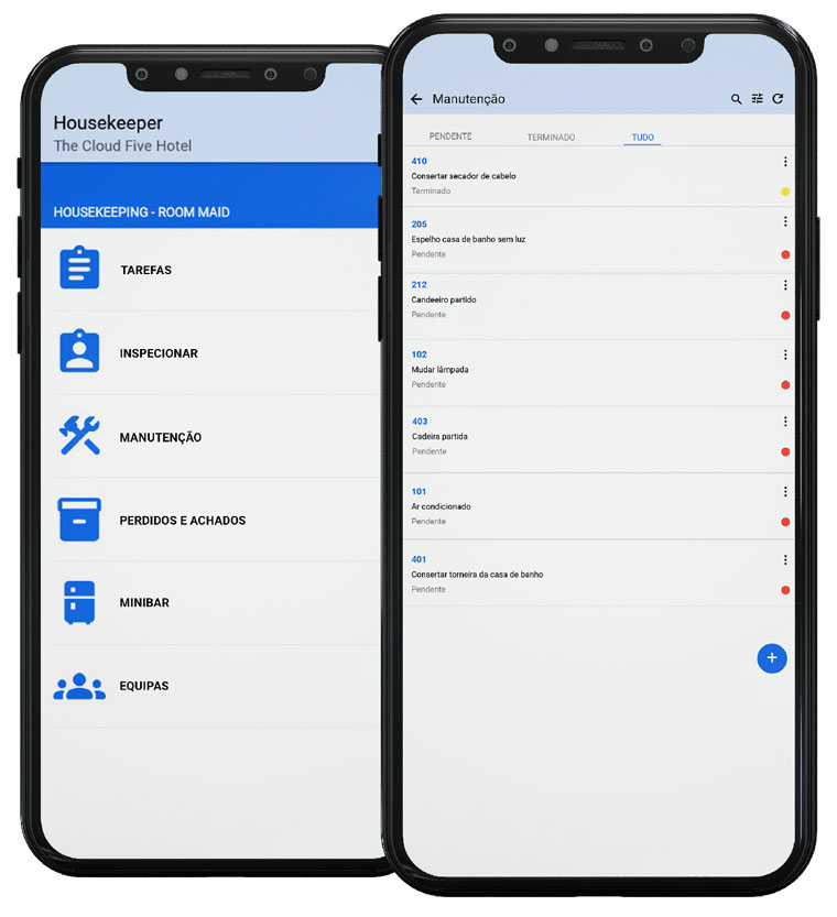 app para trabalhos de manutenção e housekeeping no hotel